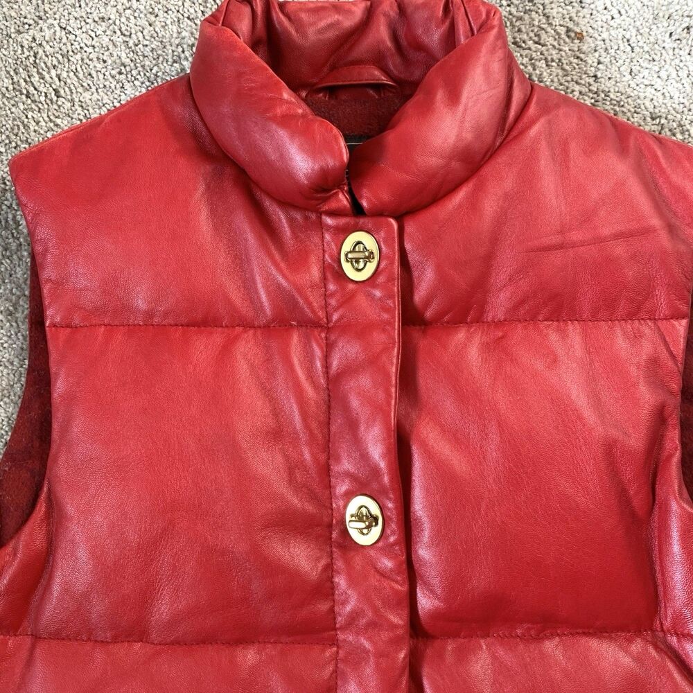 Coach Red Leather Down Puffy Vest w/ Turn lock Gold Hardware Womens Size XS - Picture 2 of 12